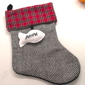 Cat Christmas Stocking with Dangling Fish